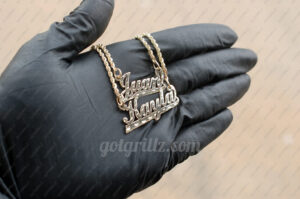 Yellow Gold Custom Personalized Diamond Cut Cursive Nameplate Pendant with Rope Chain - GotGrillz