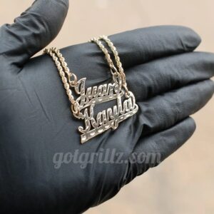 Yellow Gold Custom Personalized Diamond Cut Cursive Nameplate Pendant with Rope Chain - GotGrillz