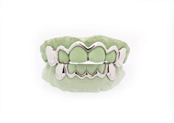 White Gold Solid Open Outline Style and Solid K9 Grillz - GotGrillz