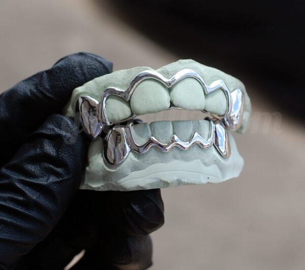 White Gold Solid Open Outline Style and Solid K9 Grillz - GotGrillz