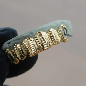 Yellow Gold Trillion Cuts with Open Face K9 Grillz - GotGrillz