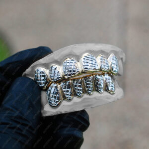 Yellow and White Gold Retro Diamond Cut Grillz - GotGrillz