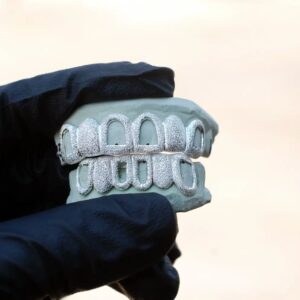 White Gold Diamond Dust Solid Open Face Grillz - GotGrillz