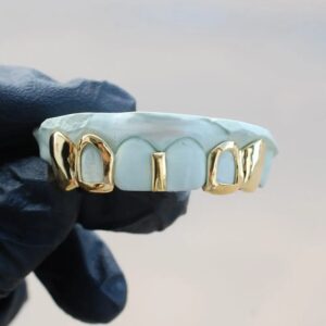 Yellow Gold Custom Gap Bar with Open Face K9 Top Grillz - GotGrillz