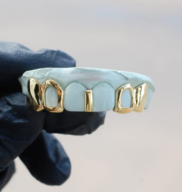 Yellow Gold Custom Gap Bar with Open Face K9 Top Grillz - GotGrillz