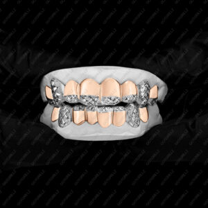 Rose and White Gold K9 Fangs Tipped Diamond Dust Cuts Grillz - GotGrillz