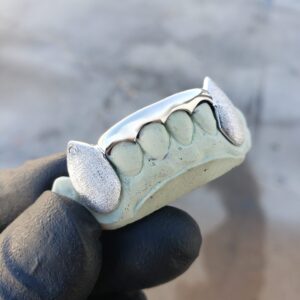 White Gold K9 Fangs Diamond Dust with Stone Grillz - GotGrillz