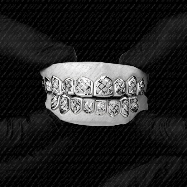 White Gold Diamond Dust Cut Punchout Grillz - GotGrillz