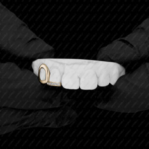 Yellow Gold Double Cap Open Face with Diamond Bottom Bar Grillz - GotGrillz