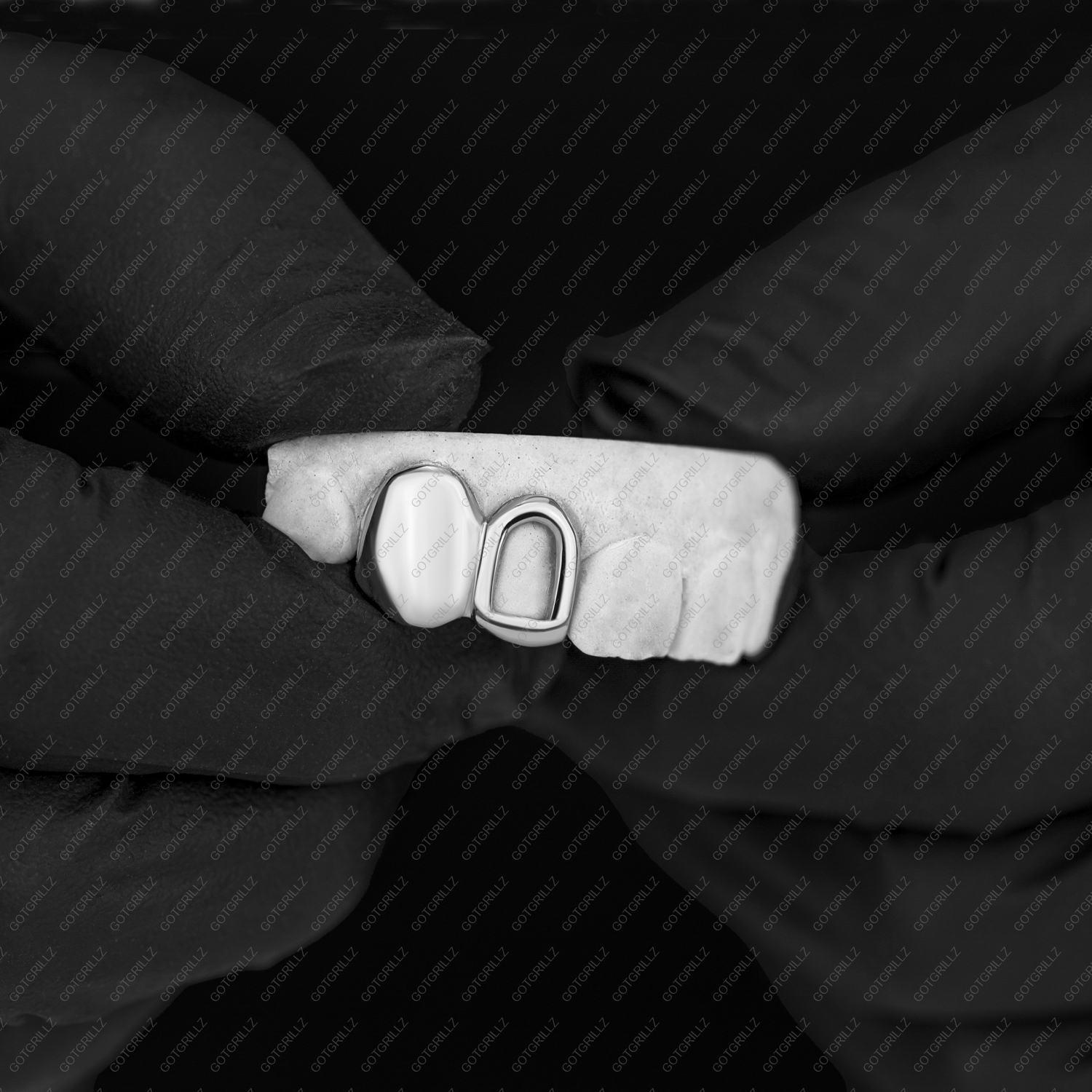 White Gold Double Cap Open Face and Solid Grillz - GotGrillz