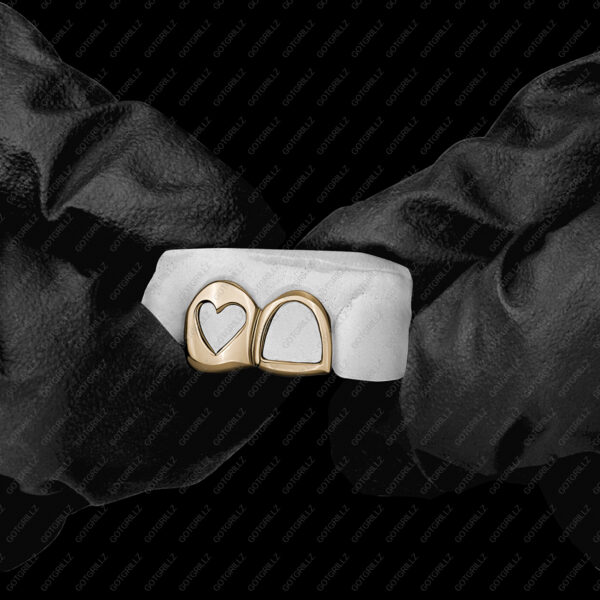 Heart Cutout Open Face Double Cap Yellow Grillz - GotGrillz