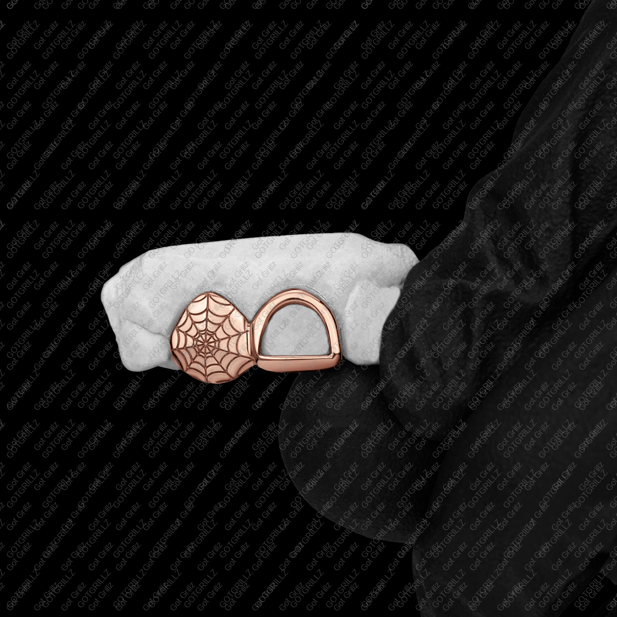 Spider Web Engraving and Double Cap Open Face Rose Grillz - GotGrillz