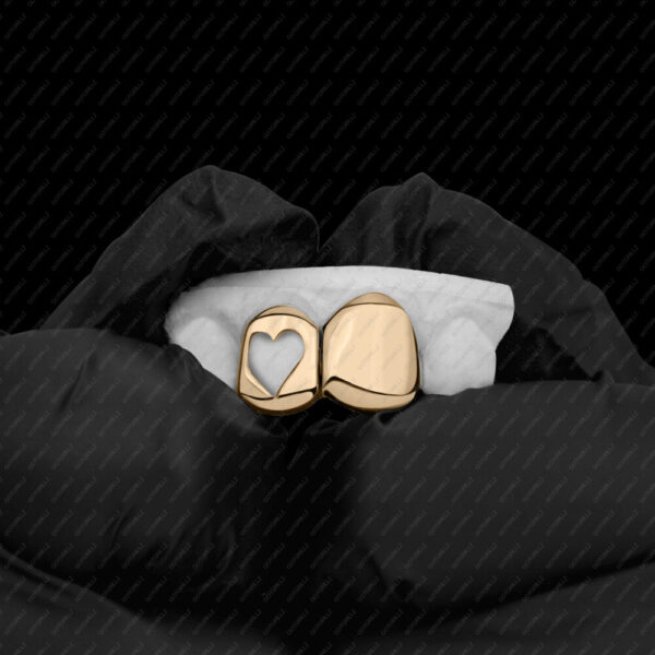 Yellow Gold Heart Cutout Solid Double Cap Grillz - GotGrillz