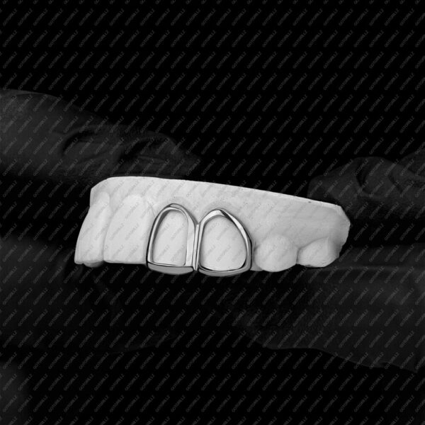 White Gold Double Cap Open Face Grillz - GotGrillz