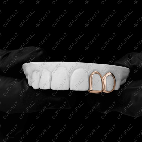 14K Gold Plated Open Face Grillz – Right Side, CZ Accent, Custom Fit Dental Cap