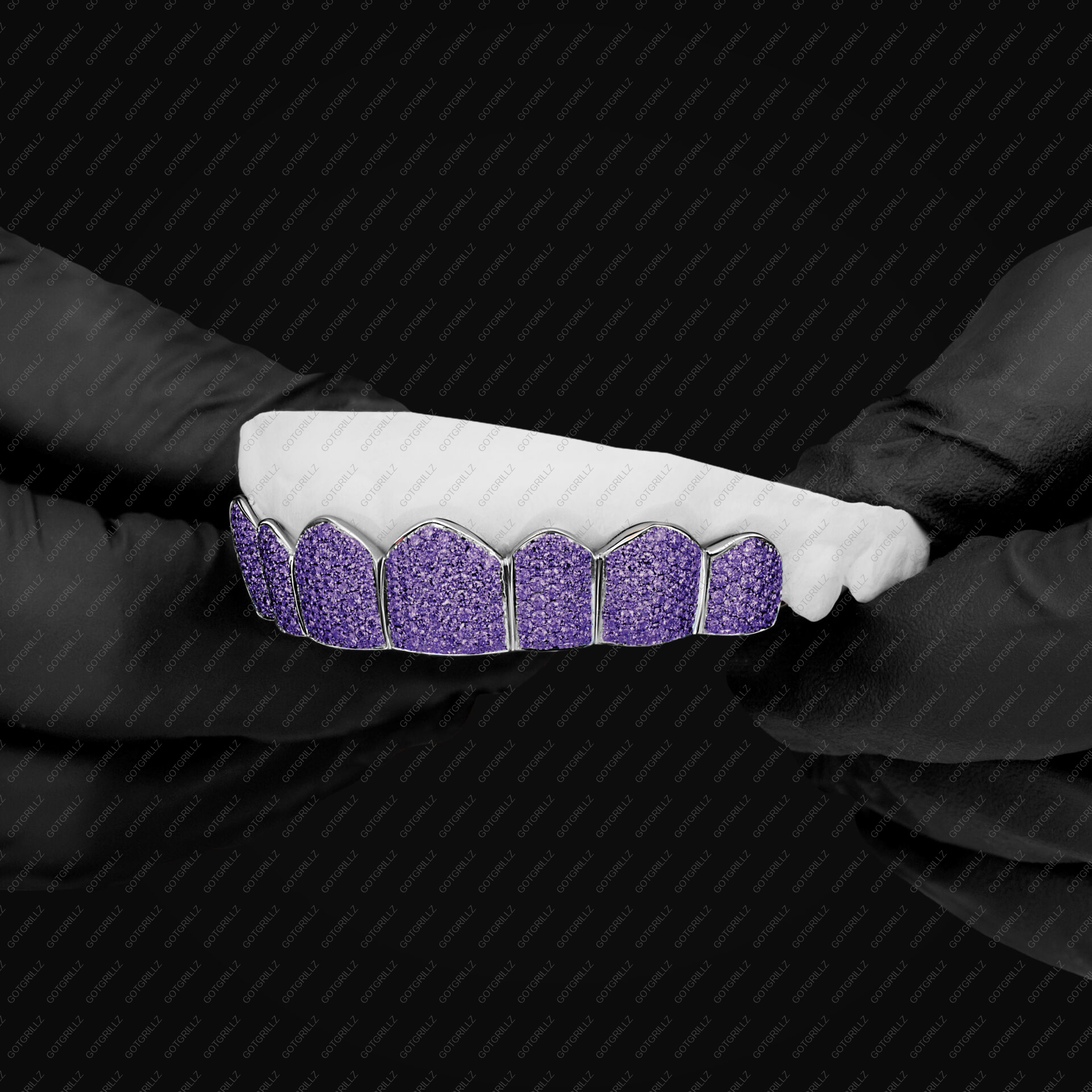 Handset Purple Moissanite Honeycomb Zig Zag Gold Grillz - GotGrillz