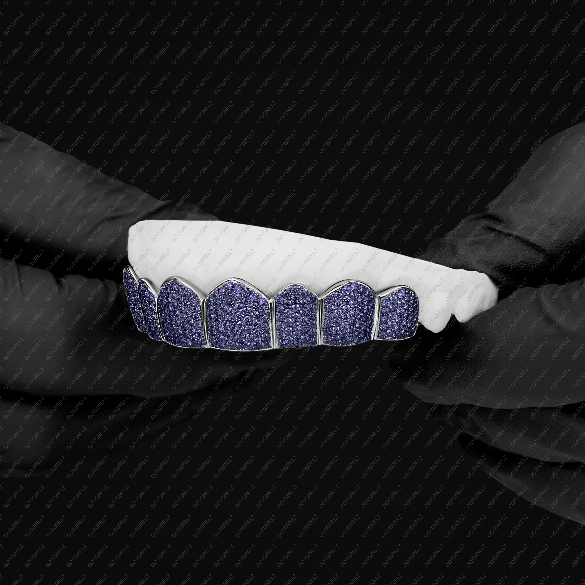 Handset Blue Moissanite Honeycomb Zig Zag Gold Grillz - GotGrillz