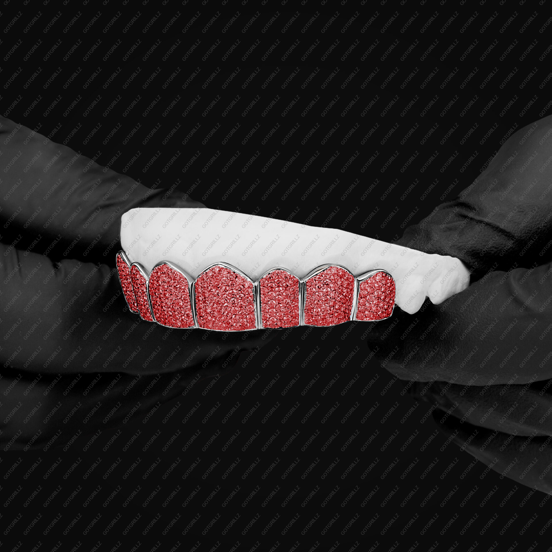 Handset Red Canary Moissanite Honeycomb Zig Zag Gold Grillz - GotGrillz