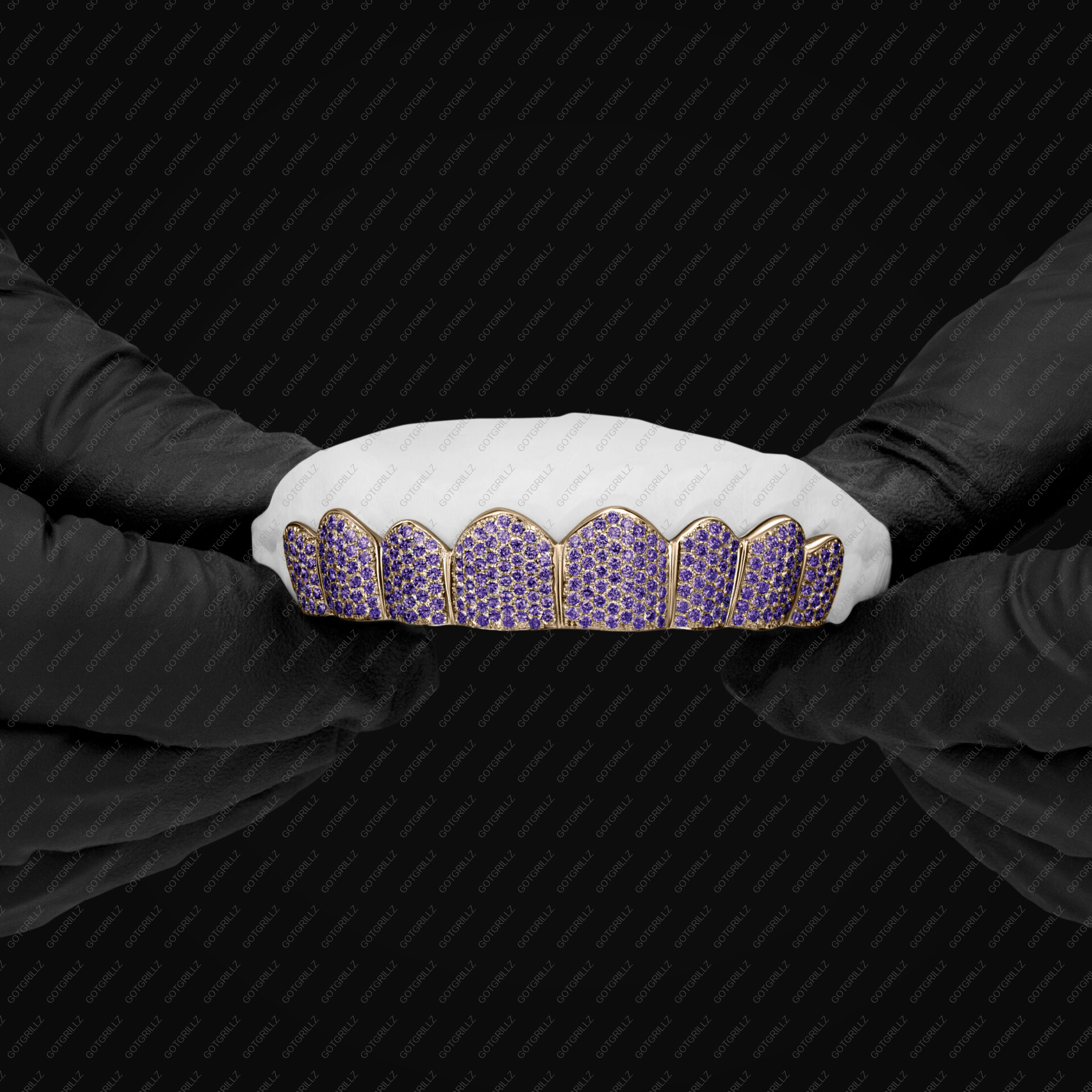 Handset Purple Moissanite Honeycomb Zig Zag Gold Grillz - GotGrillz