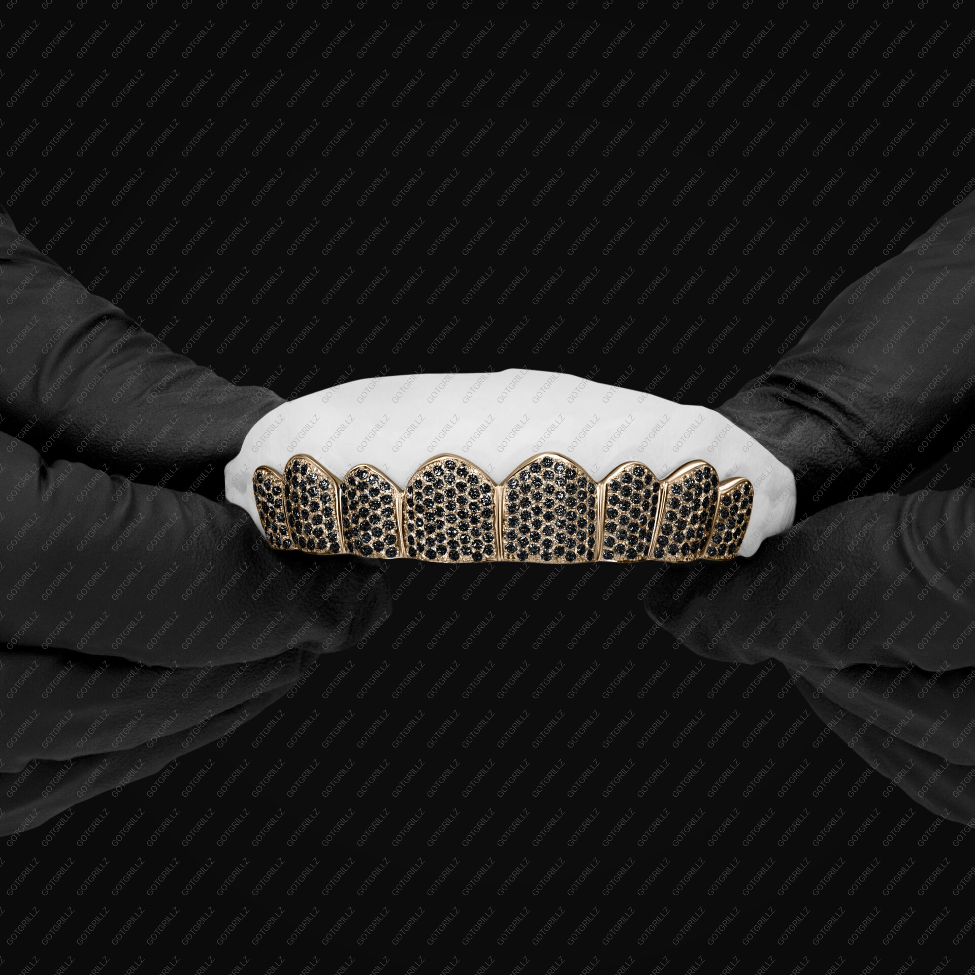 Handset Black Moissanite Honeycomb Zig Zag Gold Grillz - GotGrillz