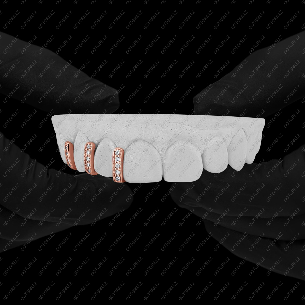 Rose Gold Custom 3 piece Moissanite Gap Bar Grillz - GotGrillz