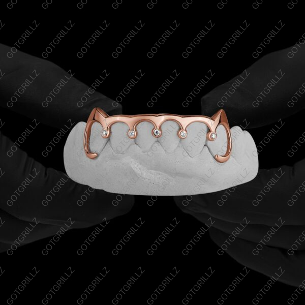 Gold J Hook Drip Diamond Bar Bottom Grillz
