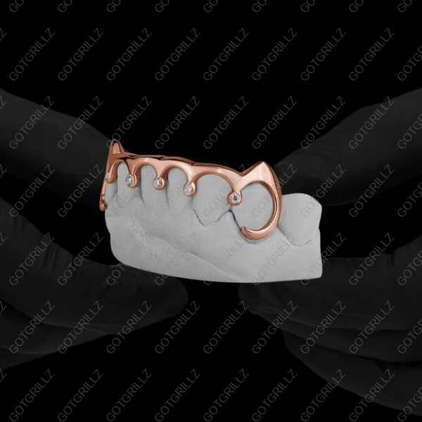 Gold J Hook Drip Diamond Bar Bottom Grillz