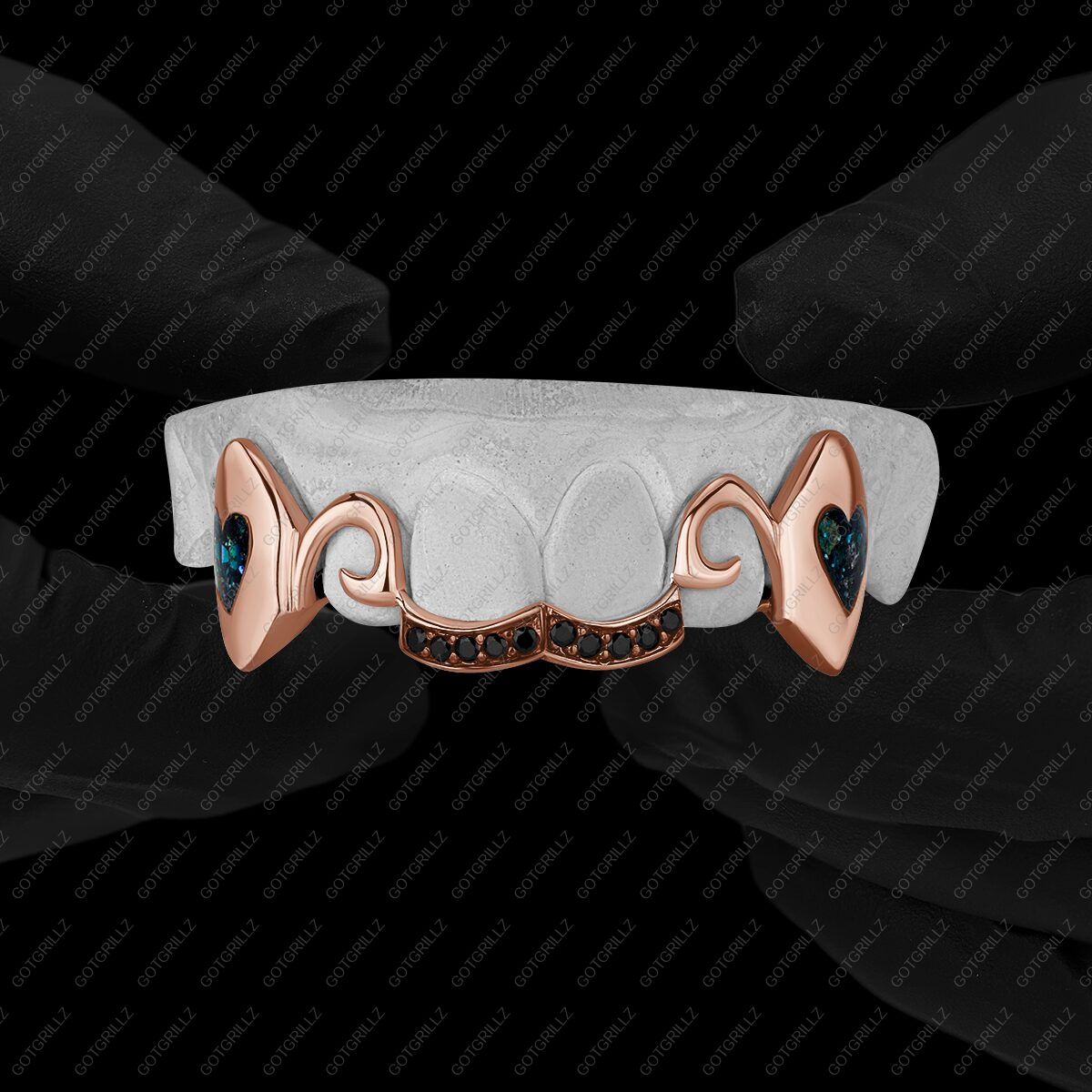 Rose Gold Sparkle Enamel Heart Extended Fangz - GotGrillz