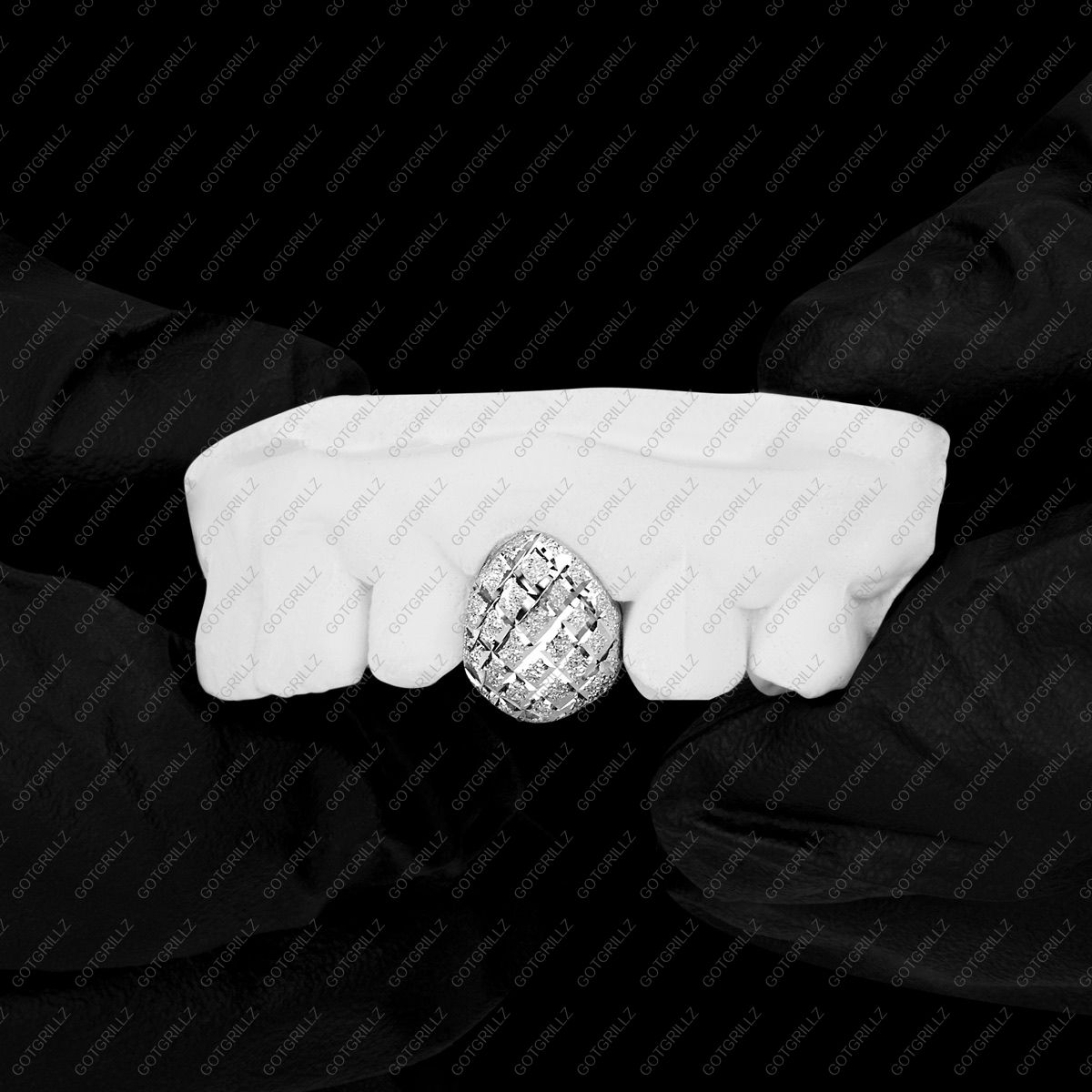 White Gold Diamond Dust Cut Single Tooth Grillz - GotGrillz