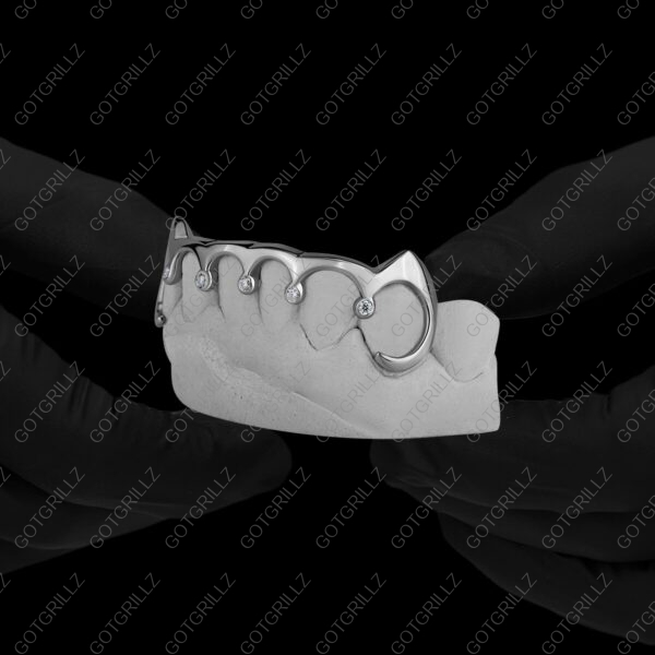 Gold J Hook Drip Diamond Bar Bottom Grillz