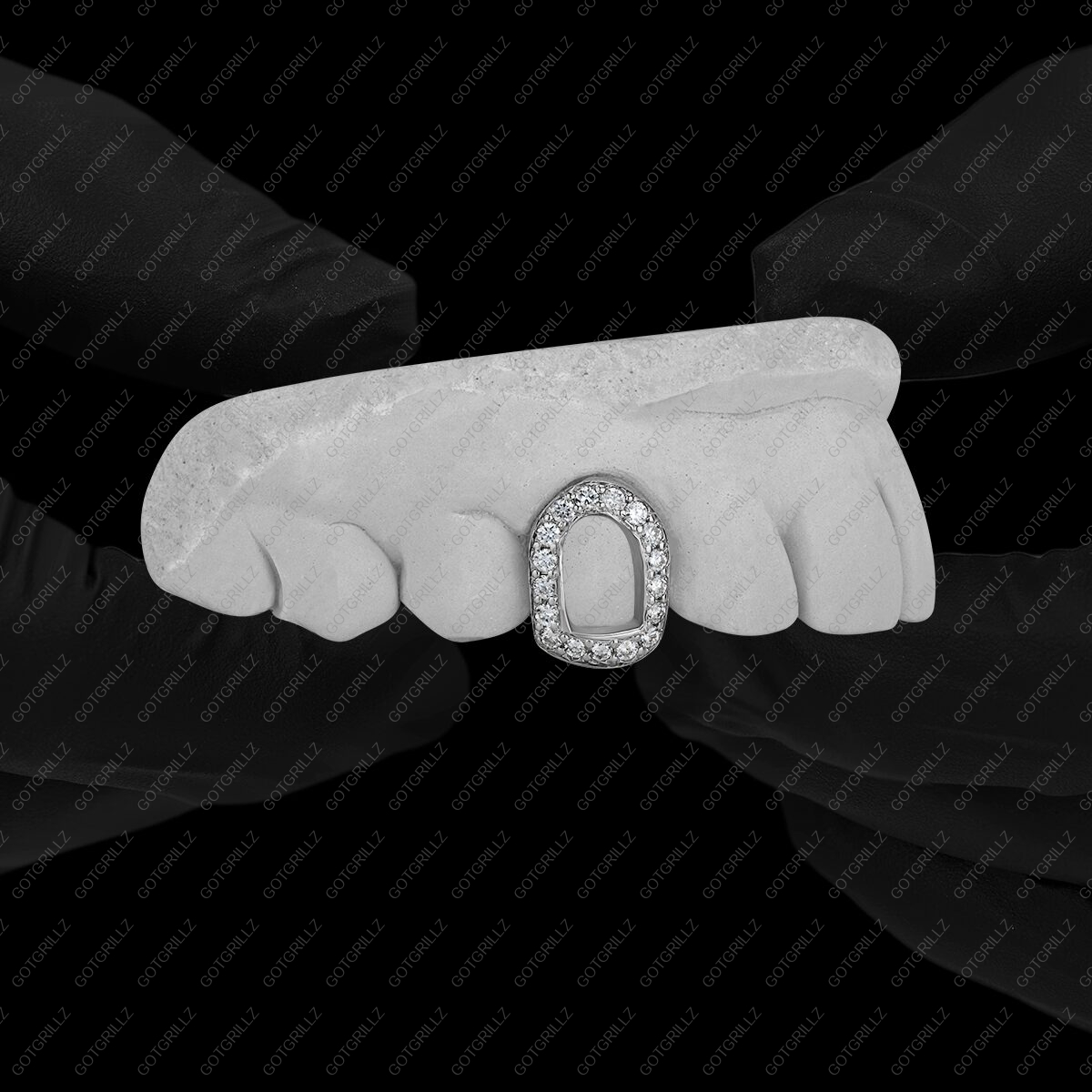 White Gold Open Face Extended Diamond K9 Cap - GotGrillz