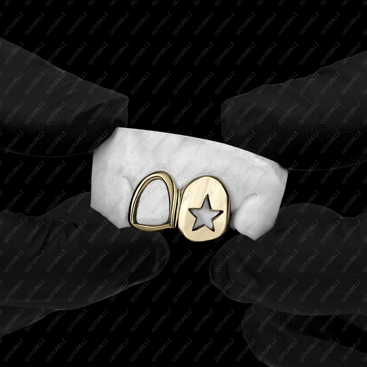 Yellow Gold Star Cutout and Open Face Double Cap Grillz - GotGrillz