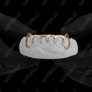 Gold J Hook Drip Diamond Bar Bottom Grillz