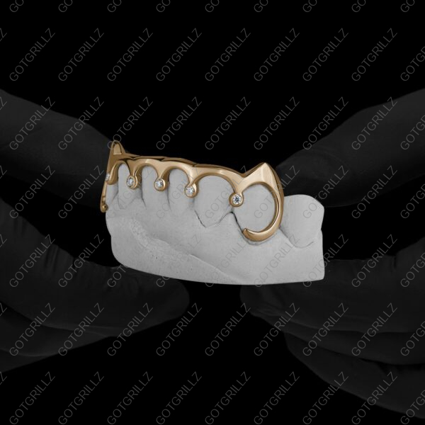 Gold J Hook Drip Diamond Bar Bottom Grillz