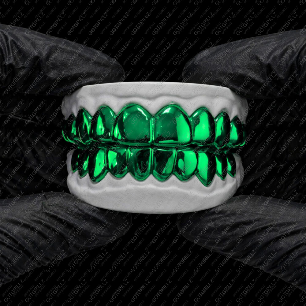Green Polished Solid Classic Grillz - Main - GotGrillz