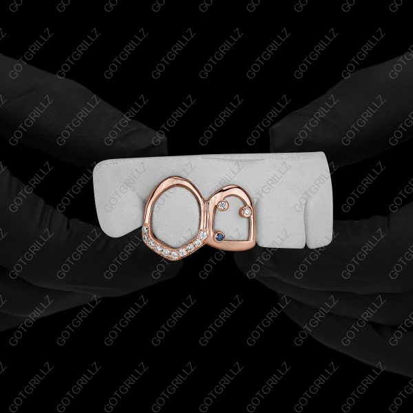 Open Face Double Cap Grillz with Scattered Stones
