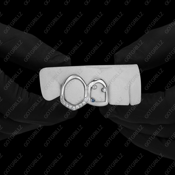 Open Face Double Cap Grillz with Scattered Stones