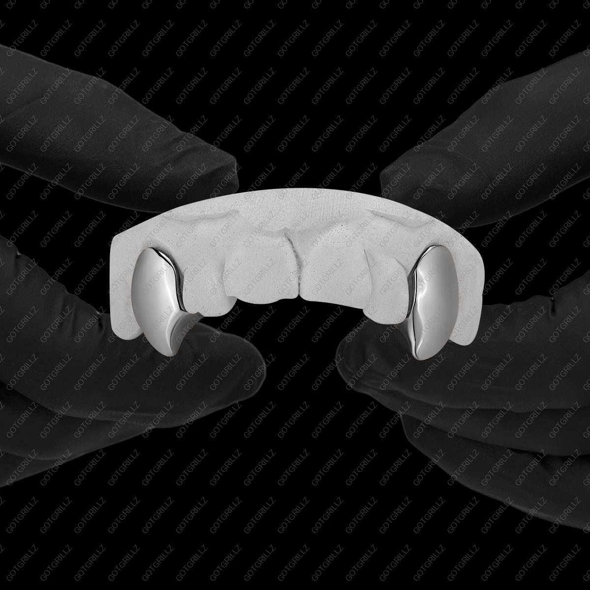 White Gold Solid K9 Wolf Fang Grillz - GotGrillz
