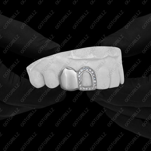 Solid K9 and Diamond Open Face Double Cap Grillz
