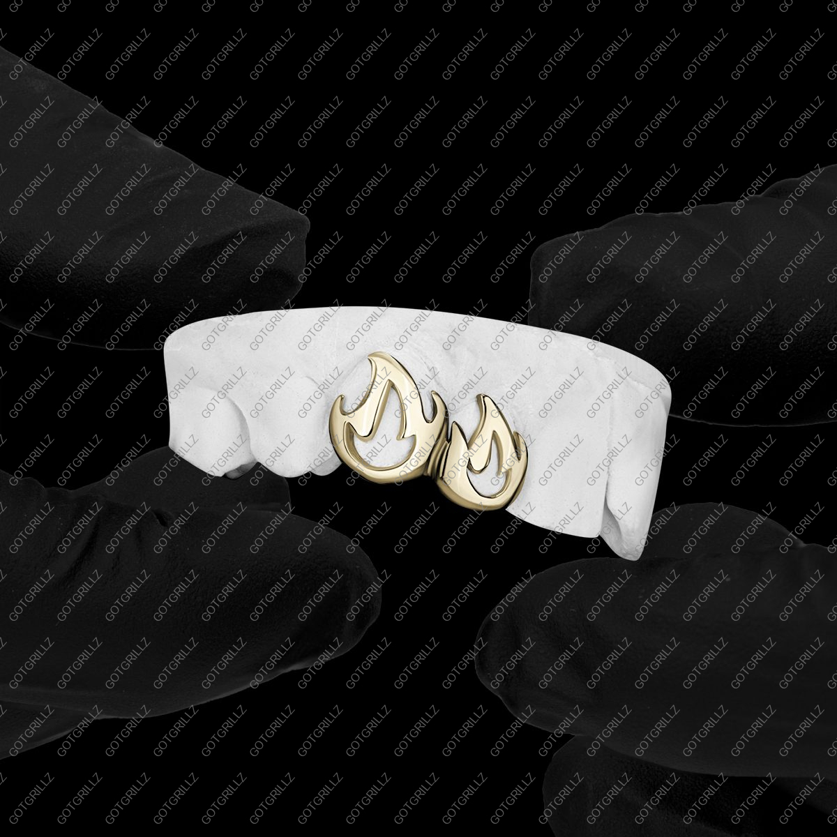 Yellow Gold Openface Flame Double Cap Grillz - GotGrillz