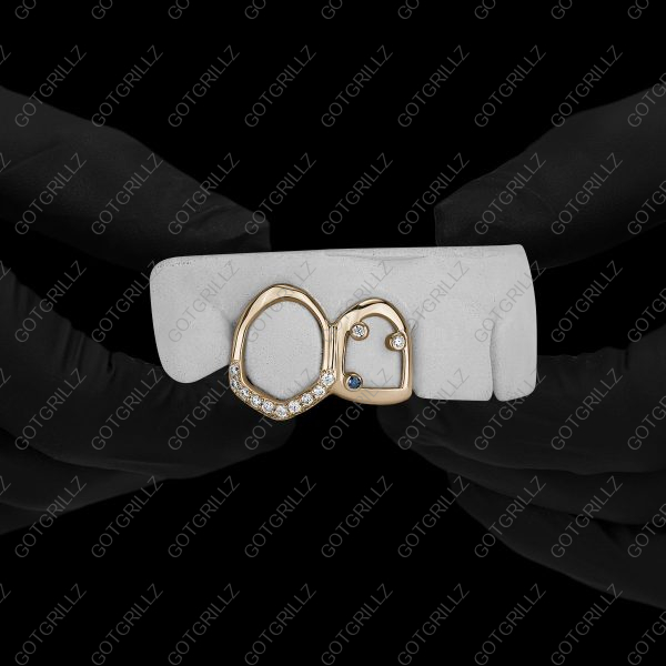 Open Face Double Cap Grillz with Scattered Stones