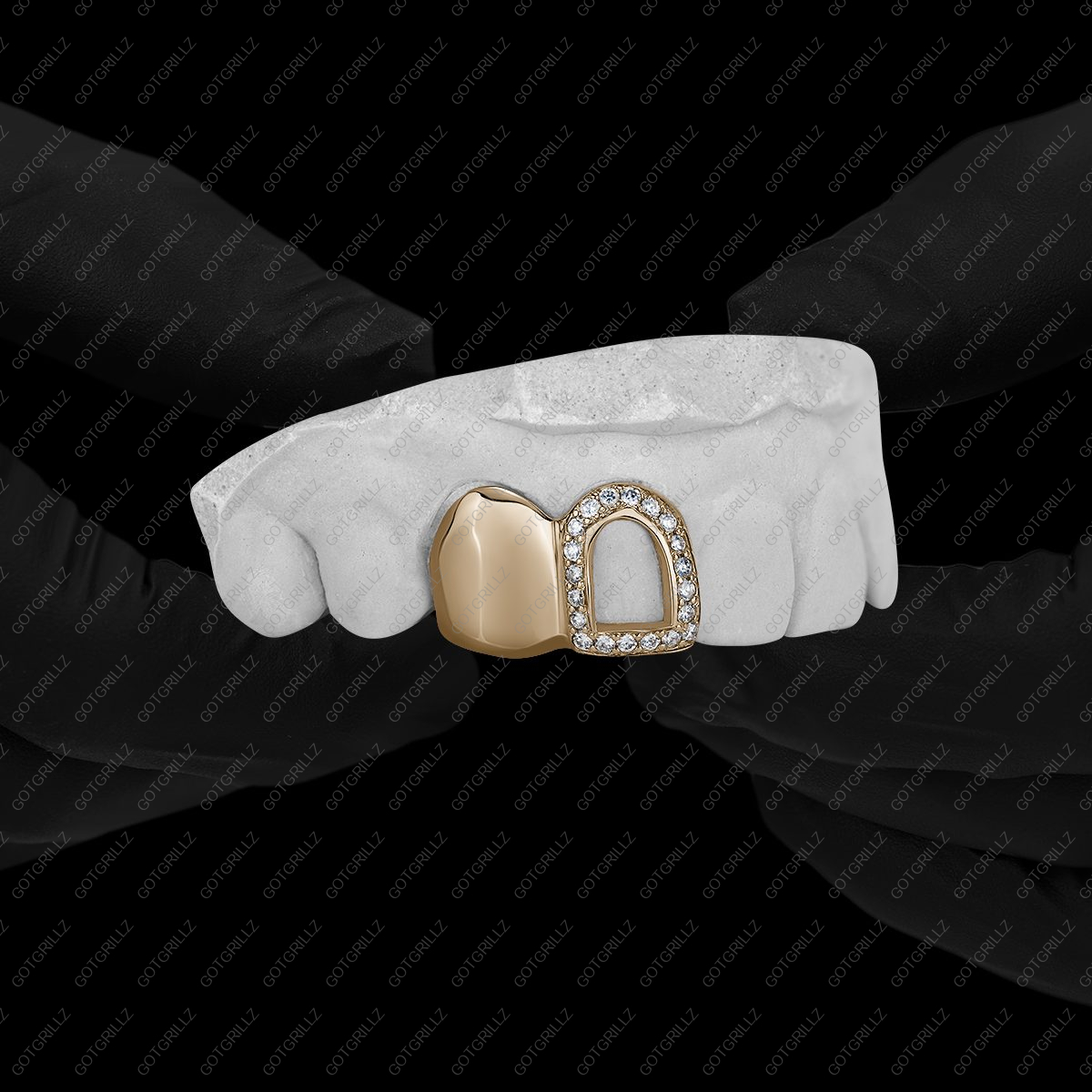 Yellow Gold Solid K9 and Diamond Open Face Double Cap Grillz - GotGrillz
