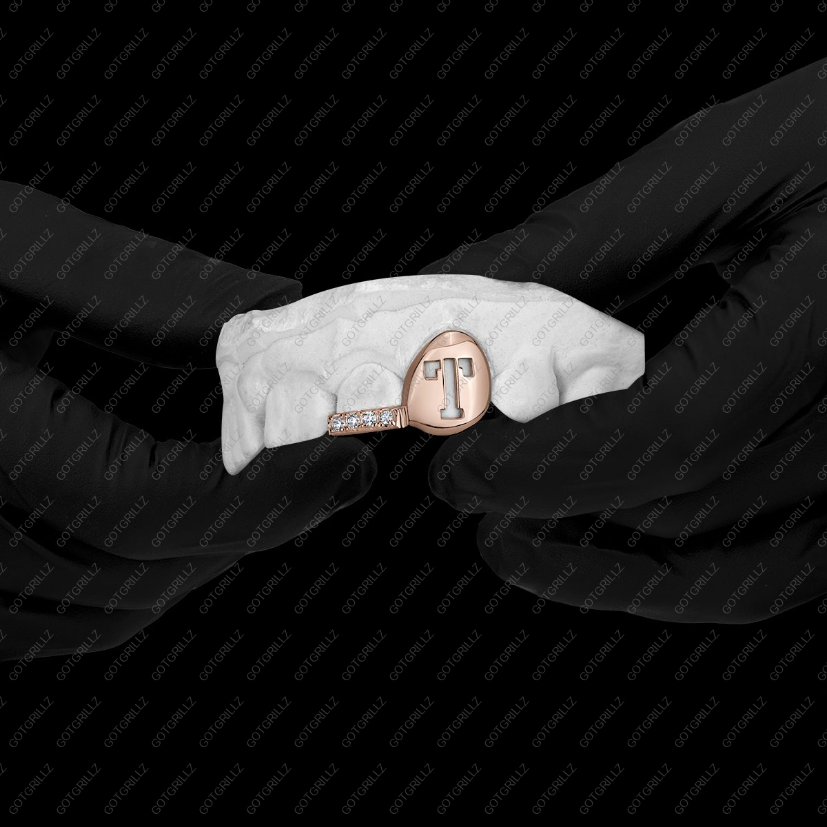 Rose Gold K9 Design Cutout and Diamond Bottom Bar - GotGrillz