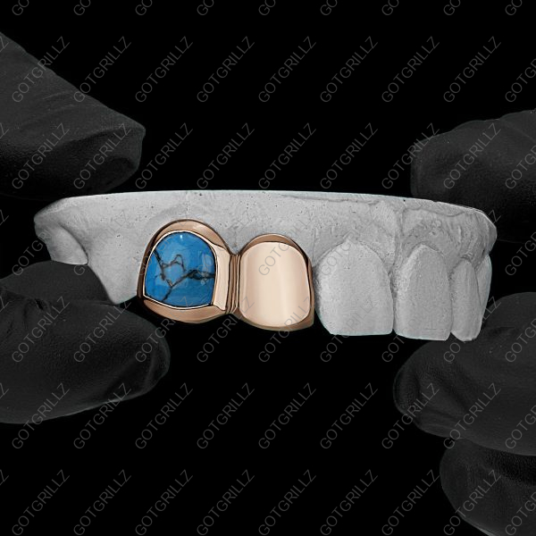 Turquoise Open Face Double Cap Grillz