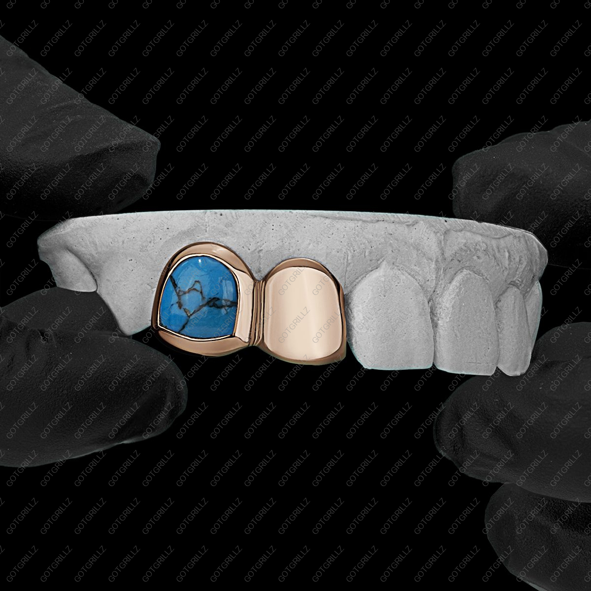 Turquoise Open Face Double Cap Grillz - GotGrillz