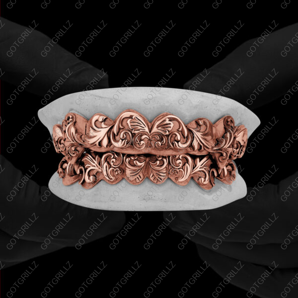 White Gold Polished Victorian Floral Grillz