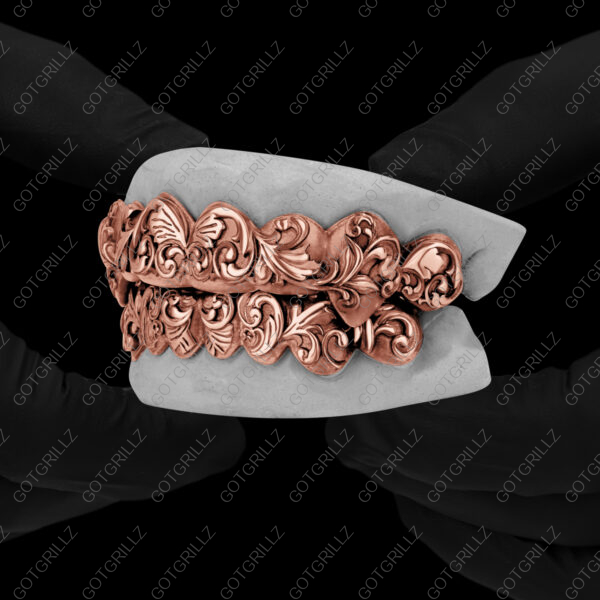 White Gold Polished Victorian Floral Grillz