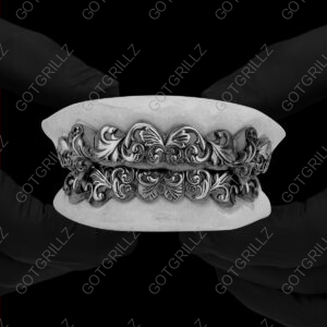 White Gold Polished Victorian Floral Grillz