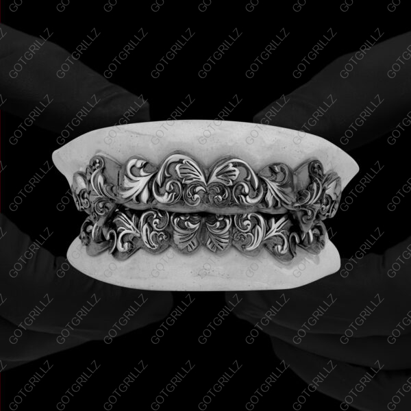 White Gold Polished Victorian Floral Grillz