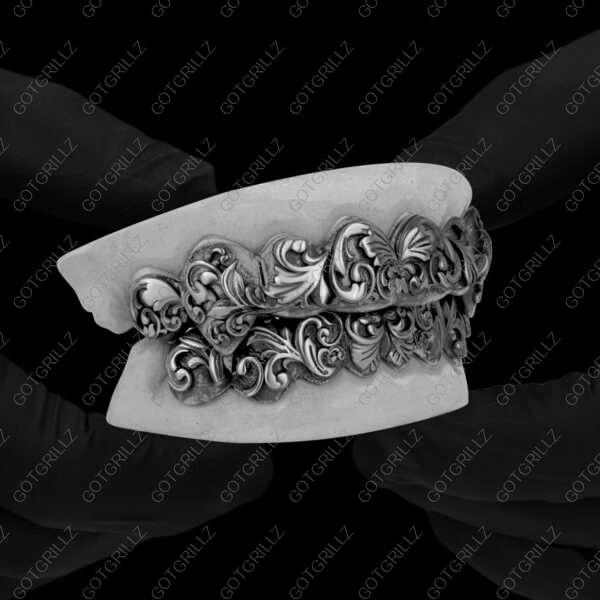 White Gold Polished Victorian Floral Grillz